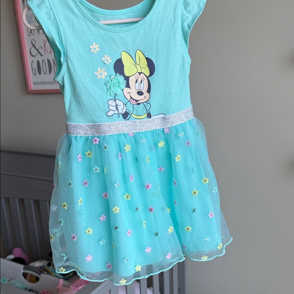 Aqua Minnie Mouse Spring Flower Tulle Dress